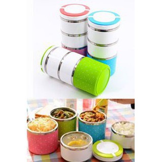 Cặp lồng cơm giữ nhiệt chấm bi ruột Inox