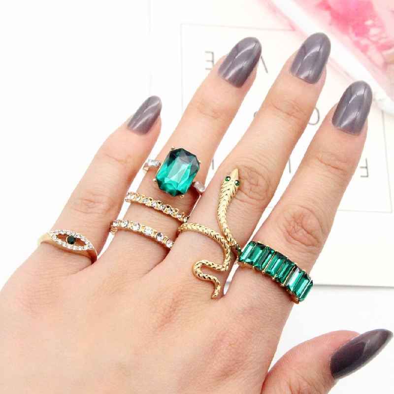 Set 6 Nhẫn Đeo Tay Kim Loại Đính Đá Thời Trang Cho Nữ