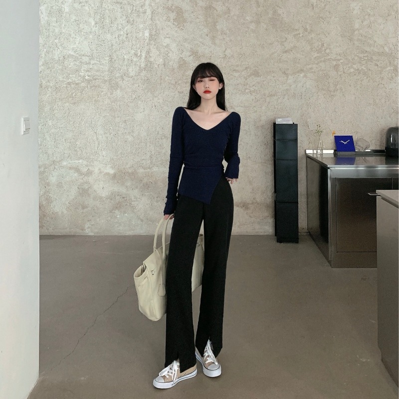 Quần dài ống rộng thiết kế xẻ tà thời trang cho nữ | BigBuy360 - bigbuy360.vn
