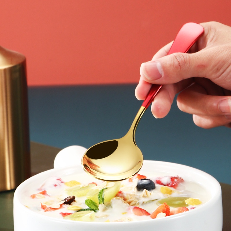 [Mới] Muỗng Cà Phê / Muỗng Uống Trà / Kem Bằng Thép Không Gỉ Tay Cầm Ngắn Nhiều Màu Sắc