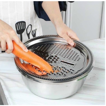 Bộ nạo rau củ quả THAU,NẠO , Rổ inox 3 trong 1 siêu tiện