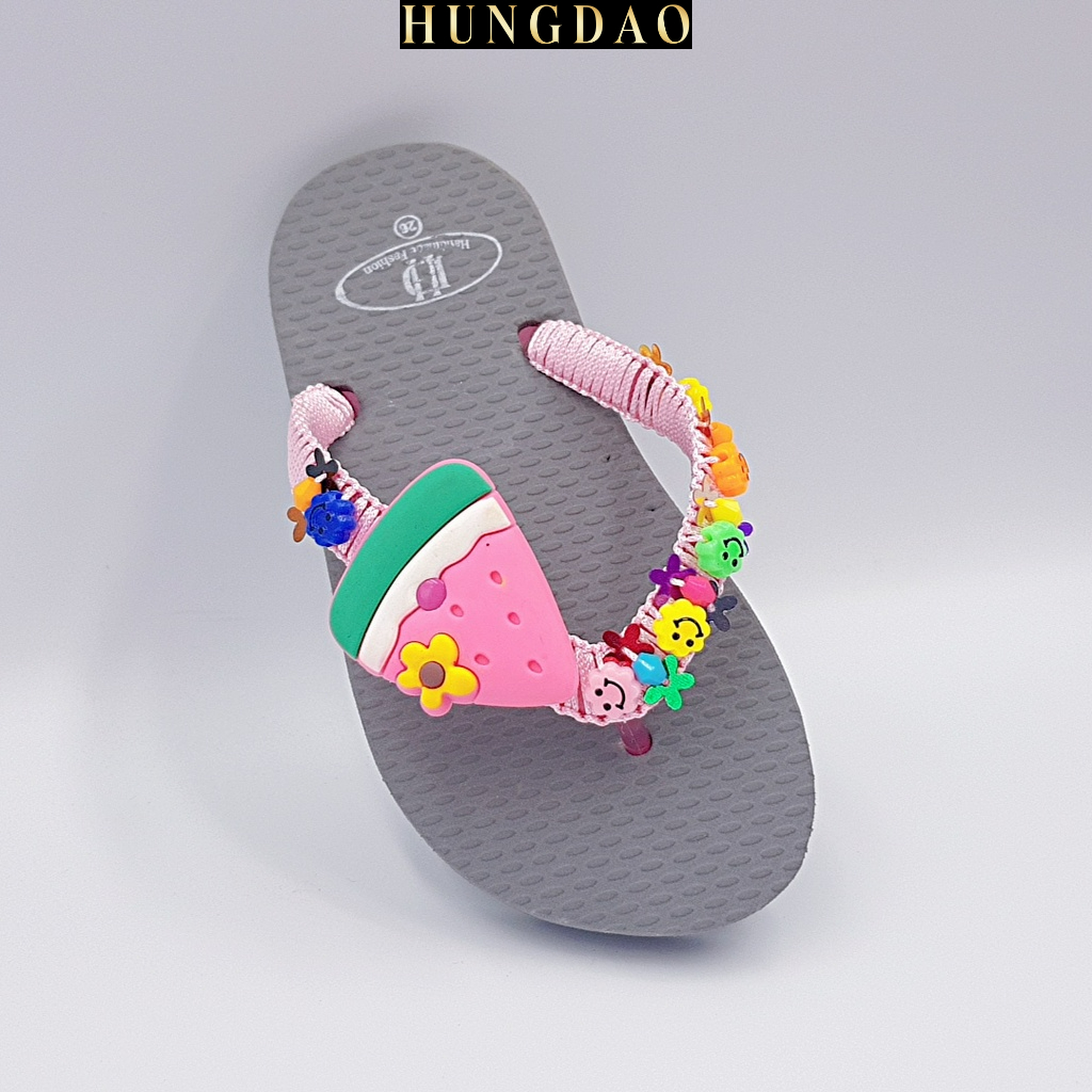 Dép nữ trẻ em HD đính sticker dưa hấu cute mang đi chơi có đế chống trơn trượt đủ size nhiều màu