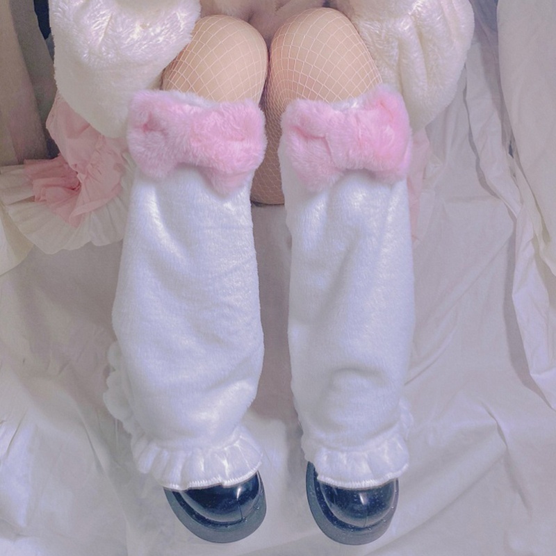 XIXI Vớ lông cao cổ phối nơ giữ ấm mùa đông phong cách Harajuku cho nữ