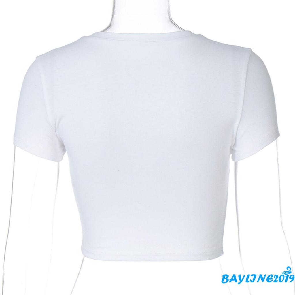 Áo Croptop Tay Ngắn Cổ Tròn In Họa Tiết Hoạt Hình Dành Cho Nữ