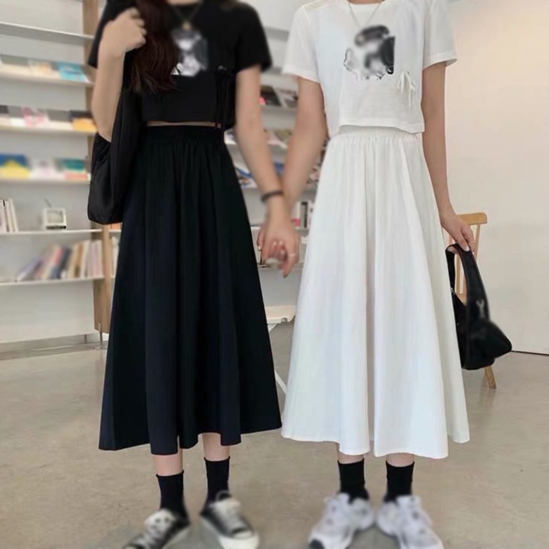 Chân Váy Midi Lưng Cao Màu Trơn Thời Trang Dành Cho Nữ