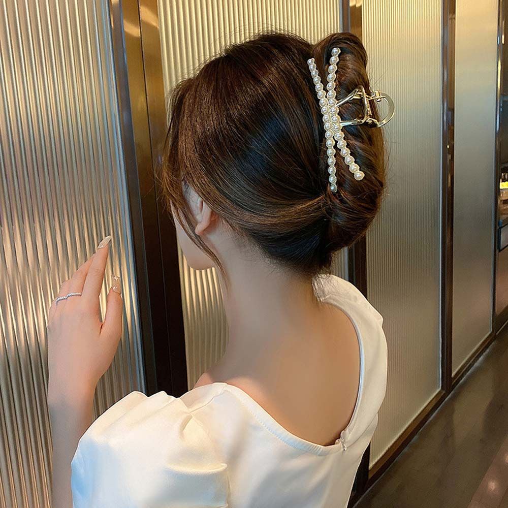 Kẹp Tóc Càng Cua Lớn Bằng Kim Loại Đính Ngọc Trai Phong Cách Hàn Quốc Sang Trọng Thời Trang Cho Nữ
