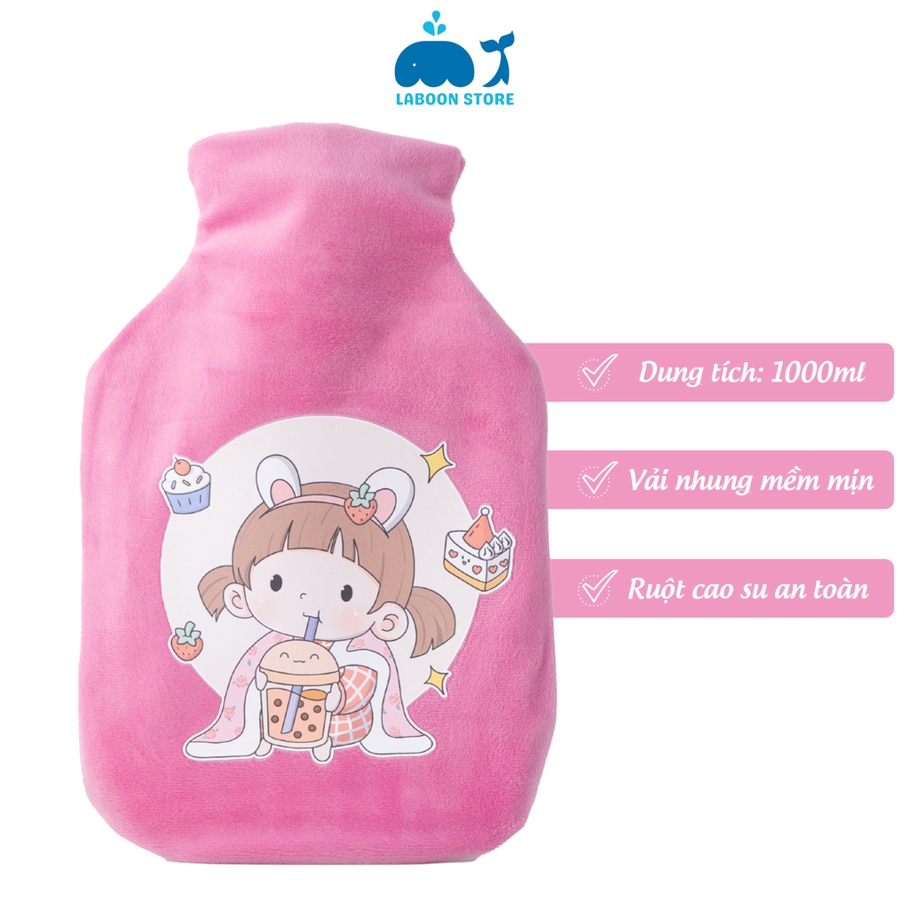 Túi chườm đa năng Laboon, phiên bản baby tea 1000ml dễ thương tiện lợi cho bạn nữ