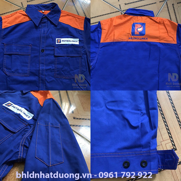 Quần áo bảo hộ lao động màu xanh phối cam Petrolimex, Quần áo ngành xăng dầu