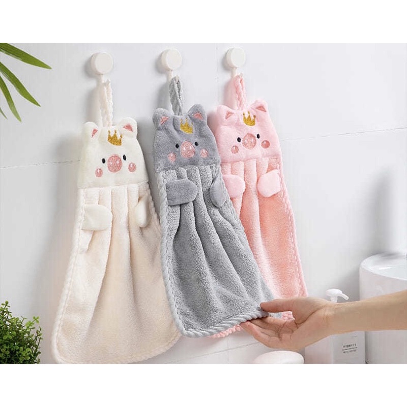 Khăn lau tay có móc treo, Khăn Lau Tay Sợi Nhỏ Thấm Hút Tốt Phong Cách Hàn Quốc Dễ Thươn