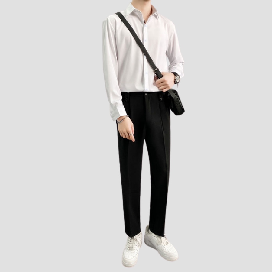 Áo sơ mi dài tay TCE cổ bẻ, áo sơ mi trắng vải cotton chéo mềm không nhăn xù