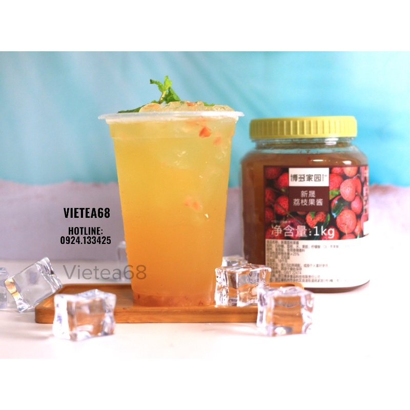 Mứt sốt Vải Boduo pha trà hoa quả- trà sữa hộp 1kg hàng chính hãng