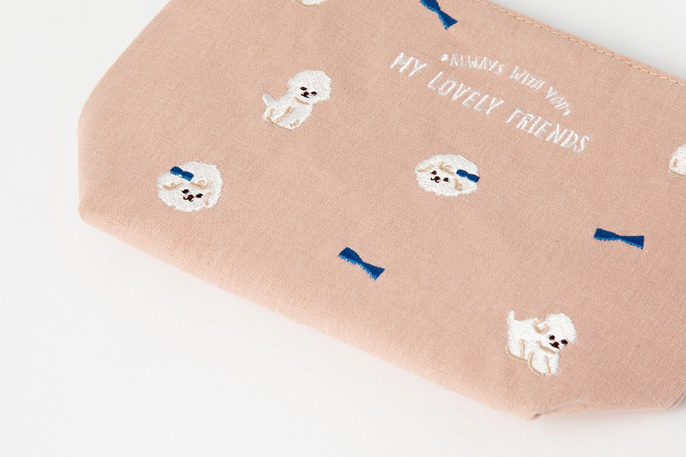 Túi Vải Đựng Đồ Cá Nhân ARTBOX Hàn Quốc Thêu Họa Tiết Cún Bichon Màu Hồng