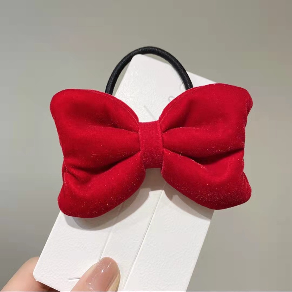 Dây Buộc Cột Tóc Nơ Nhung 2 Màu Đen Đỏ Xinh Xắn Dễ Thương Mainia Shop