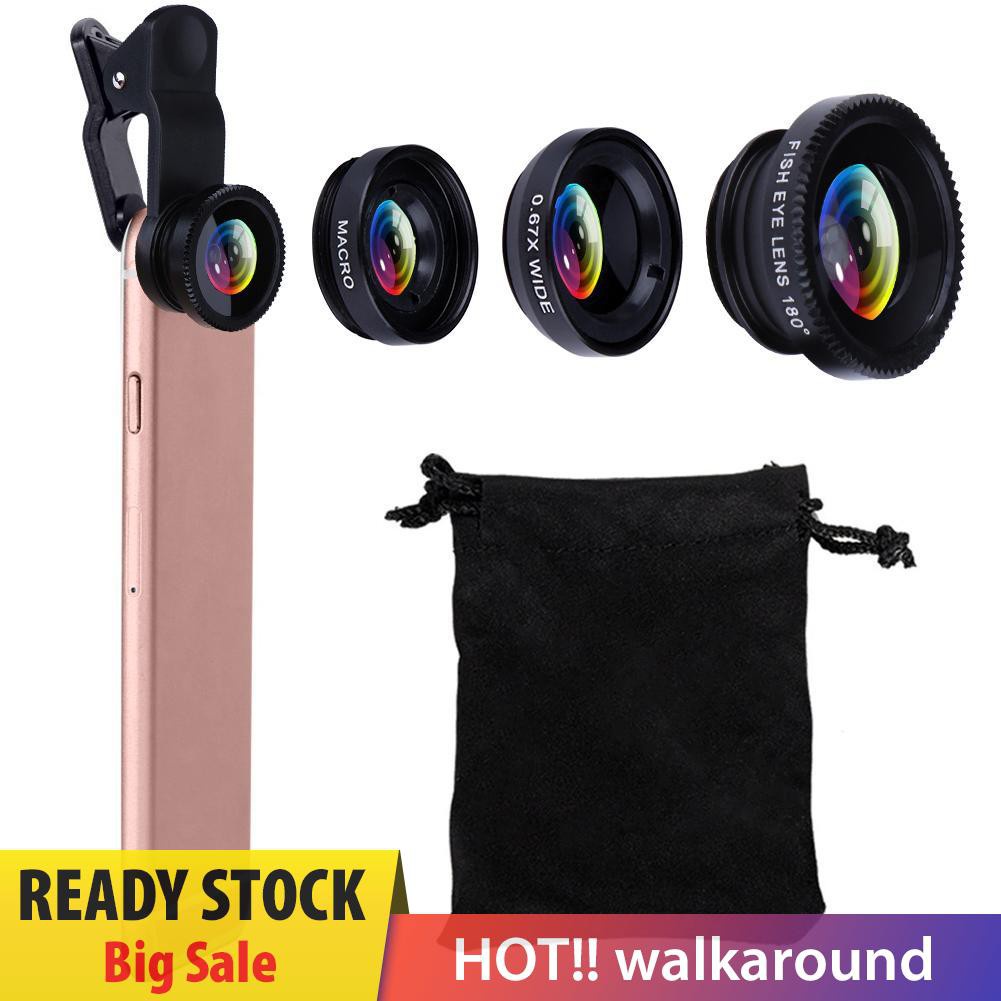 Walk Clip 3-in-1 180 Fish-Eye Lens+Wide Angle Lens+Macro Lens Black