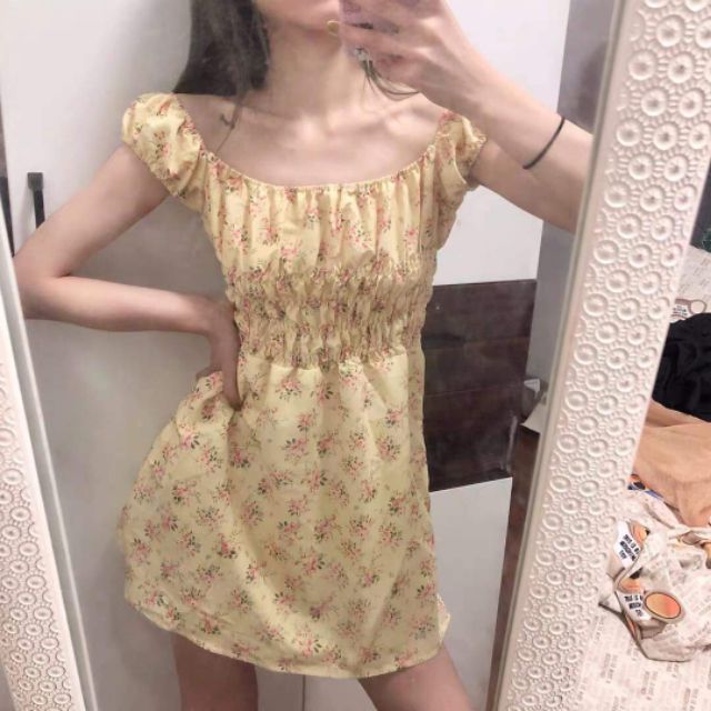 (Order) Váy vàng hoa nhí chun bo ngực xinh xắn / Đầm ulzzang vintage