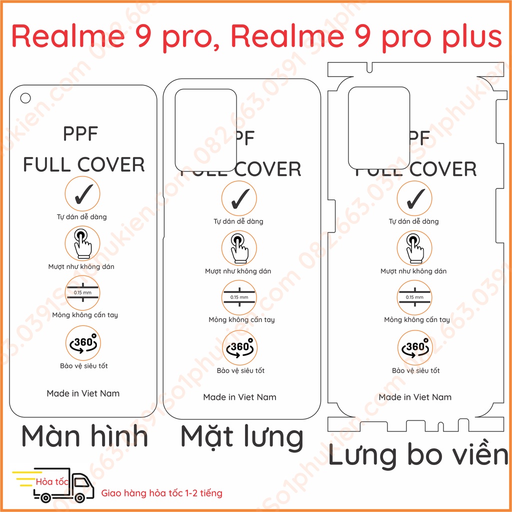 (Tặng full đồ)Dán PPF  Realme 9 4G, Realme 9 5G, Realme 9 pro, Realme 9 pro plus loại trong, nhám cho màn hình, mặt lưng