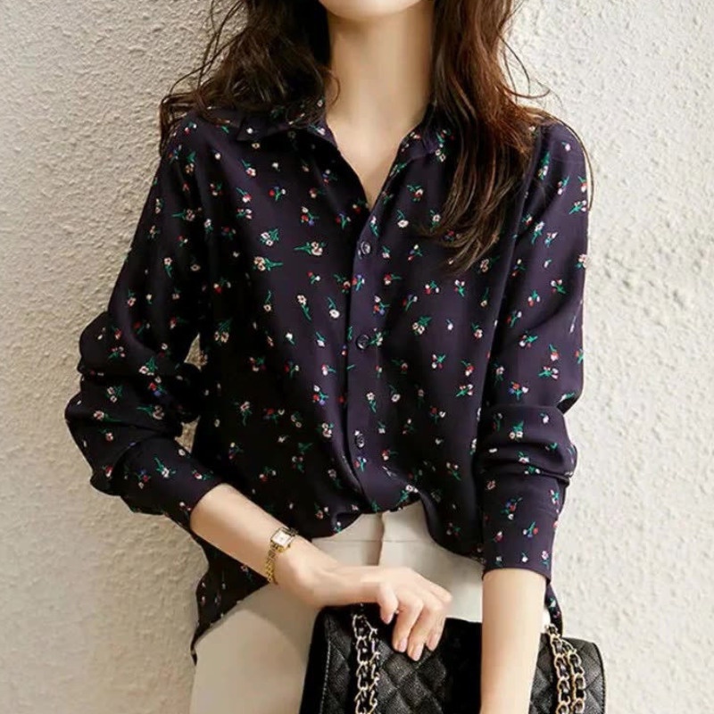 Áo Sơ Mi Tay Dài Họa Tiết Hoa Phong Cách Hàn Quốc Thời Trang Cho Nữ