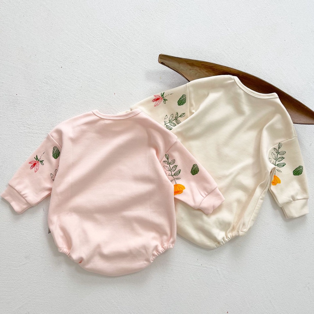Áo liền quần dài tay in hoa đáng yêu cho bé gái 0-24 tháng