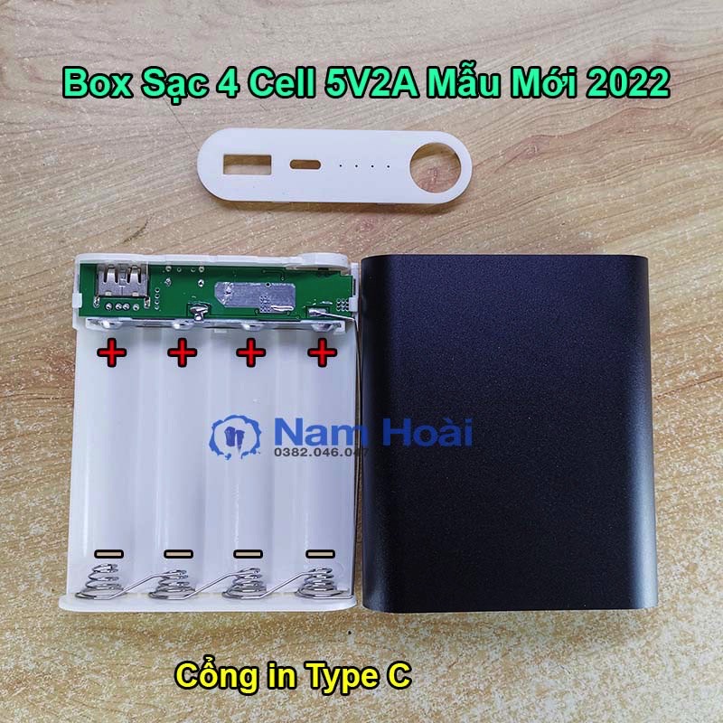 (Không gồm pin)Box Sạc Dự Phòng 4 Cell 5V2A In Type C pin 18650 Xiaomi Vỏ Nhôm Có lò xo Mẫu Mới 2022