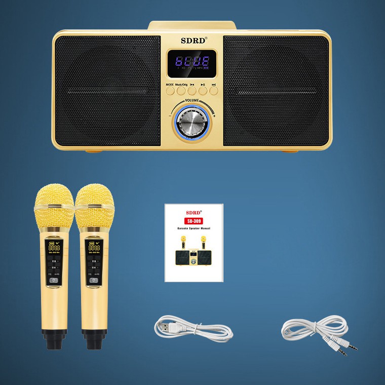 Loa Bluetooth Mini Karaoke SDRD SD-309 - Bản Cao Cấp Chất Lượng, Kèm 2 Micro Sạc Không Dây. Bảo Hành 12 Tháng