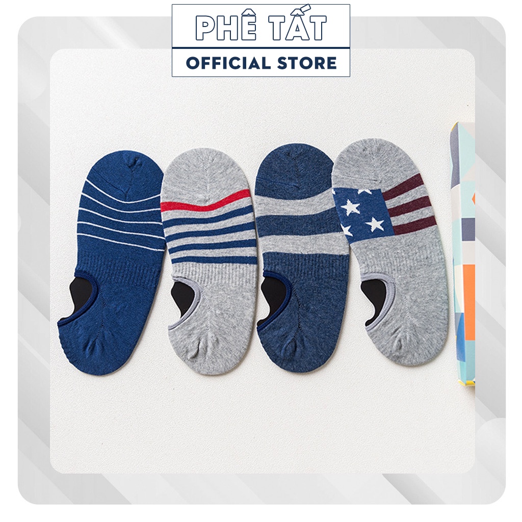 Bộ 4 đôi tất lười vớ lười họa tiết AMERICAN cho nam chất liệu cotton khử mùi kháng khuẩn chống hôi chân Caramella TLX-03