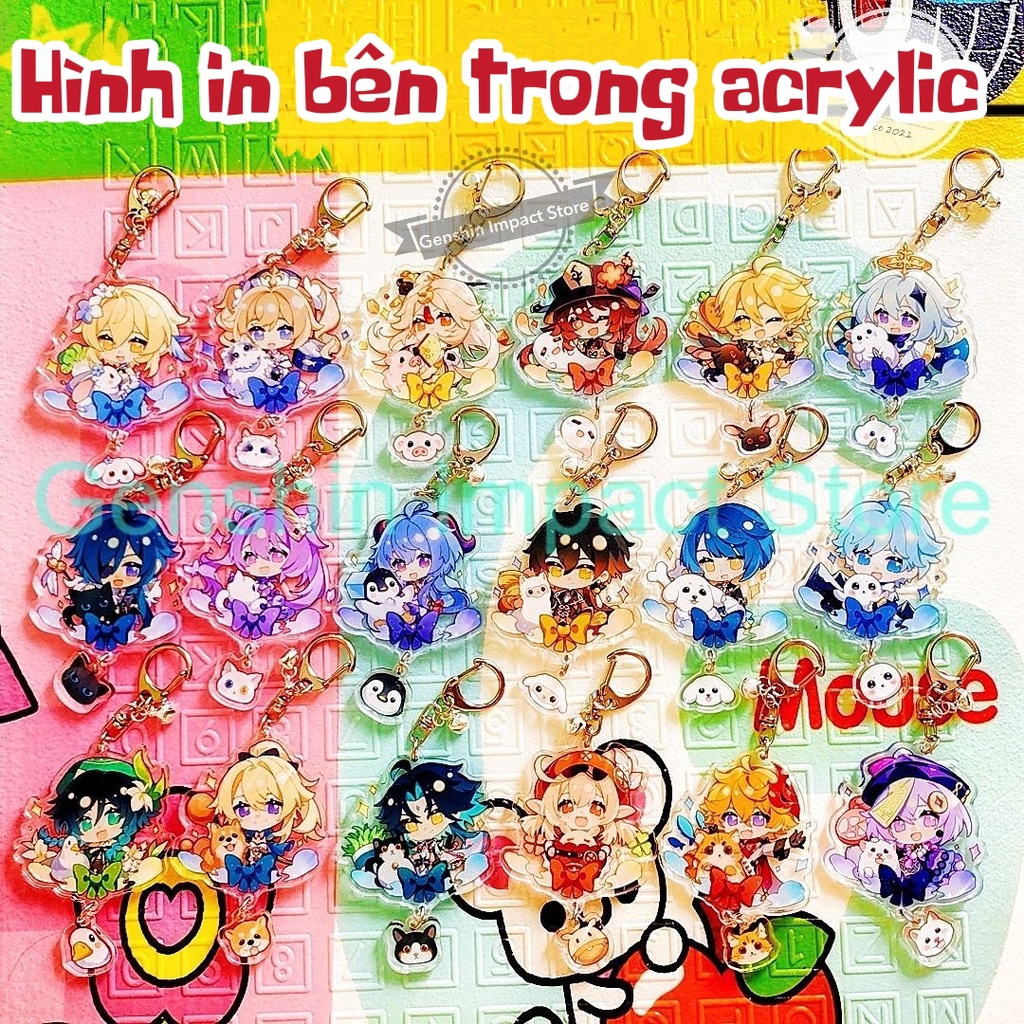 Móc Khóa Genshin Impact 2 lớp mica  Zhongli Xiao Ganyu Hutao Childe Keqing Qiqi Venti Klee Kaeya Chongyun