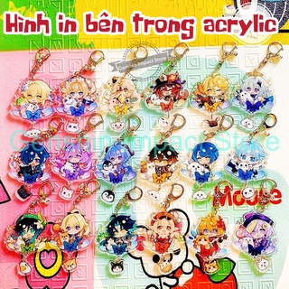 Móc Khóa Genshin Impact 2 lớp mica (Ôm pet) Zhongli Xiao Ganyu Hutao Childe Keqing Qiqi Venti Klee Kaeya Chongyun