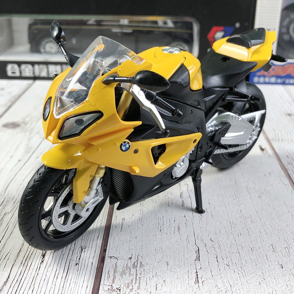 Xe mô hình moto BMW S1000RR tỉ lệ 1:12 màu Đen/Vàng có đế trưng bày bằng nhựa