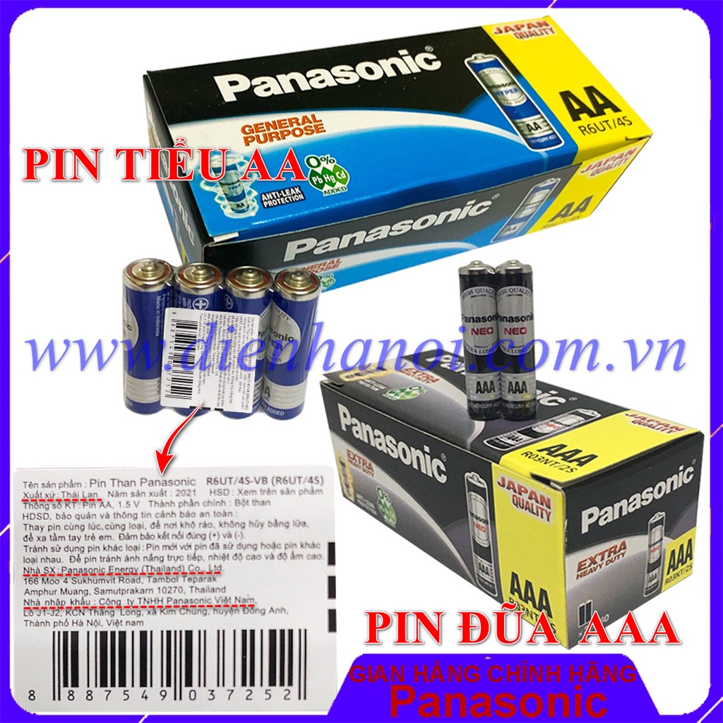 Vỉ 4 viên Pin tiểu AA, pin đũa AAA Panasonic nhập khẩu chính hãng