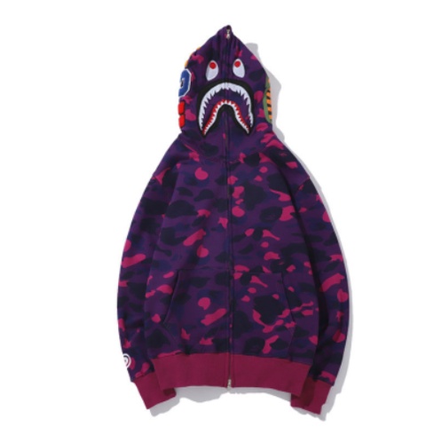 Ngụy trang bông nguyên chất Áo Khoác Hoodie Bape Phối Khóa Kéo Họa Tiết Đầu Cá Mập Phong Cách Nhật Bản 20 Kiểu Lựa Chọn Cho Cặp Đôi