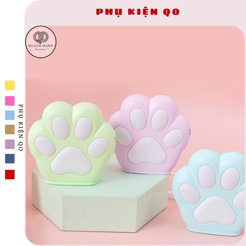 Quạt mini cầm tay tích điện 2 trong 1 làm mát và chiếu sáng bàn tay mèo xinh xắn dễ thương - QUAT23