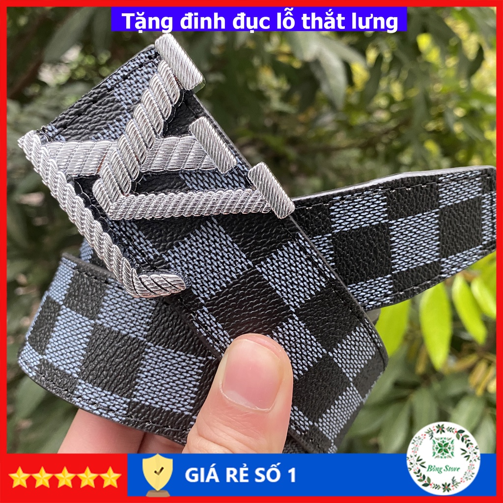 Thắt lưng nam LV dây lưng lv nam cao cấp mặt kim loại nguyên khối trẻ trung sành điệu dây may viền chắc chắn DLLV005T