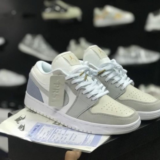 (langgiay999)Giày Thể Thao 𝐉𝐨𝐫𝐝𝐚𝐧 Xám Xanh Paris Cổ Thấp, Giày Sneaker JD Low Xám Gót Xanh Nam Nữ Mới Nhất - Full