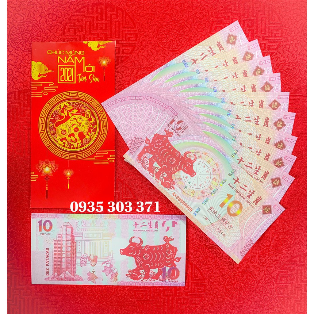 Combo 10 Tờ Tiền Hình Con Trâu 10 Macao Lưu Niệm 2021 - Tặng Kèm Bao Lì Xì Tết