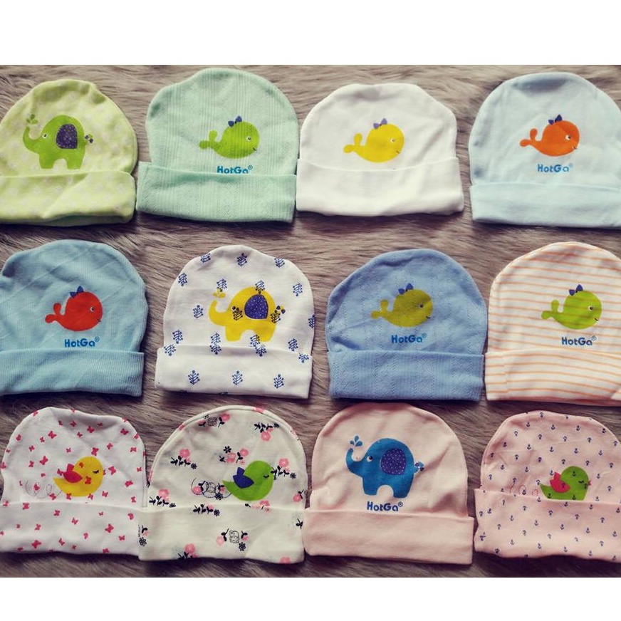 Combo 2 Mũ Sơ Sinh Hotga, Bộ 2 Nón Vải Cotton Trơn Cho Bé Sơ Sinh Từ 0-6 Tháng. Mũ vải cho bé. Mũ trẻ em