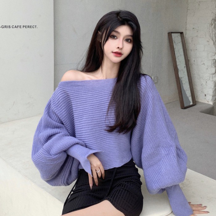 Áo len cánh dơi tay bồng trễ vai gợi cảm Ulzzang Hàn Quốc A84