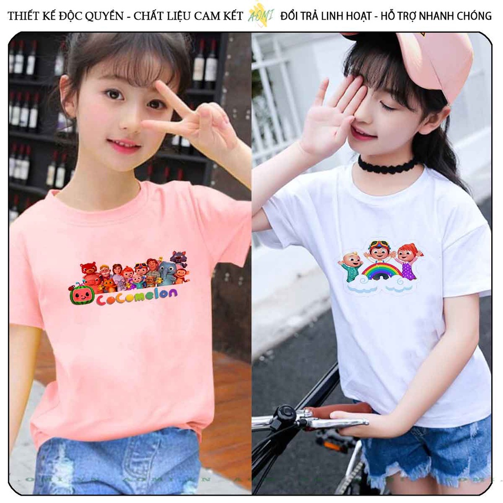 ÁO THUN UNISEX HOẠT HÌNH cocomelon PHÔNG TRẮNG TAY NGẮN NAM NỮ GIA ĐÌNH CẶP ĐÔI SIZE TRẺ EM BÉ TRAI GÁI AOMIVN