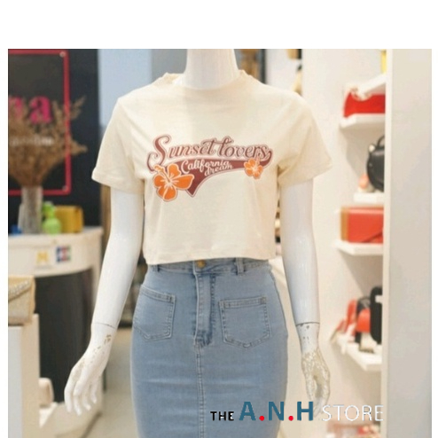 Áo croptop nữ tay ngắn in hình thời trang, chất thun cotton mền mịn