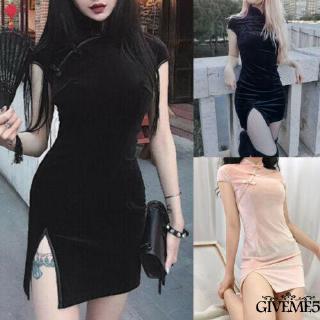 Đầm Sườn Xám Ngắn Tay Ôm Dáng Quyến Rũ Phong Cách Retro Dành Cho Nữ