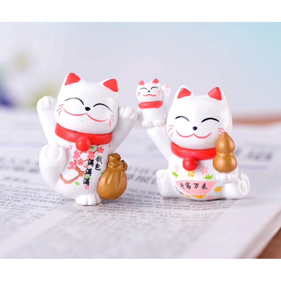 Bộ 08 mô hình mèo thần tài Maneki Neko cực xinh cho các bạn trang trí tiểu cảnh, xe hơi hay đơn giản là góc làm việc