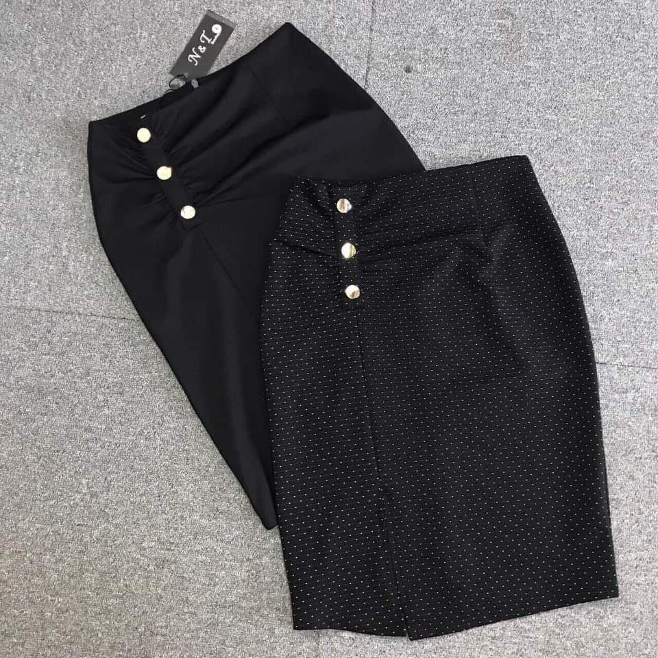 chân váy bút chì 60cm phối cúc xẻ trước