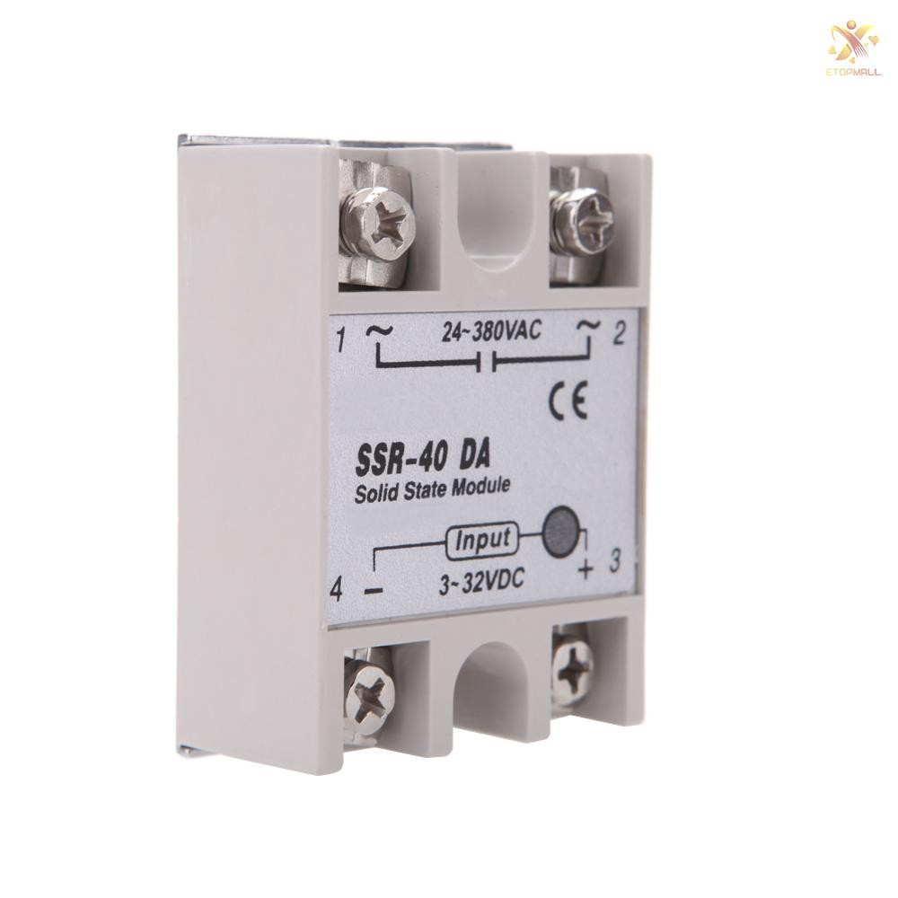 E&T 24V-380V 40A SSR-40 DA Solid State Relay Module for PID Temperature Controller 3-32V DC To AC