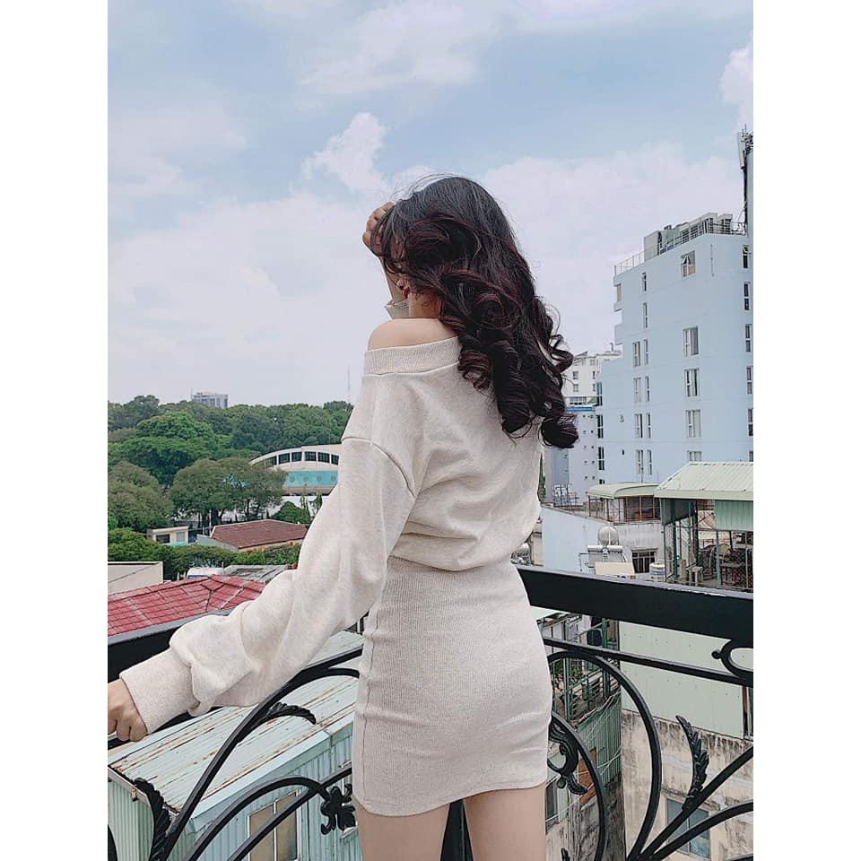 Đầm liền tay dài phồng phối bo | BigBuy360 - bigbuy360.vn