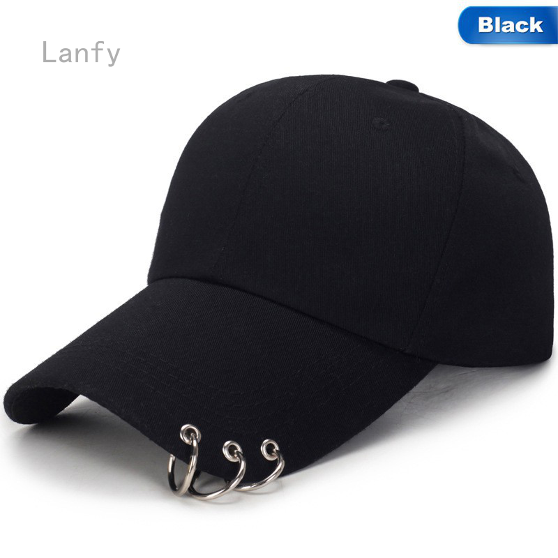 Lanfy1 Mũ lưỡi trai màu trơn phối khoen kim loại cá tính cho cả nam và nữ