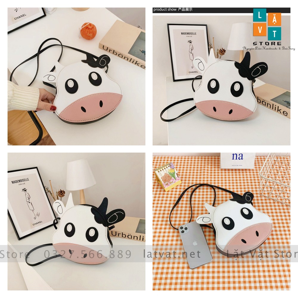 [CÓ VIDEO HƯỚNG DẪN] Túi Handmade Da Hình Con Bò - Set Nguyên Liệu Túi tự làm dễ thương - Túi DIY COW BAG