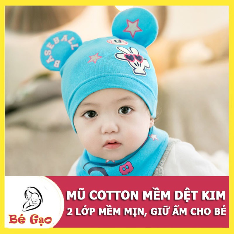 Mũ cotton mềm 2 lớp, dệt kim, trùm đầu giữ ấm cho bé từ 0 - 12 tháng - P24