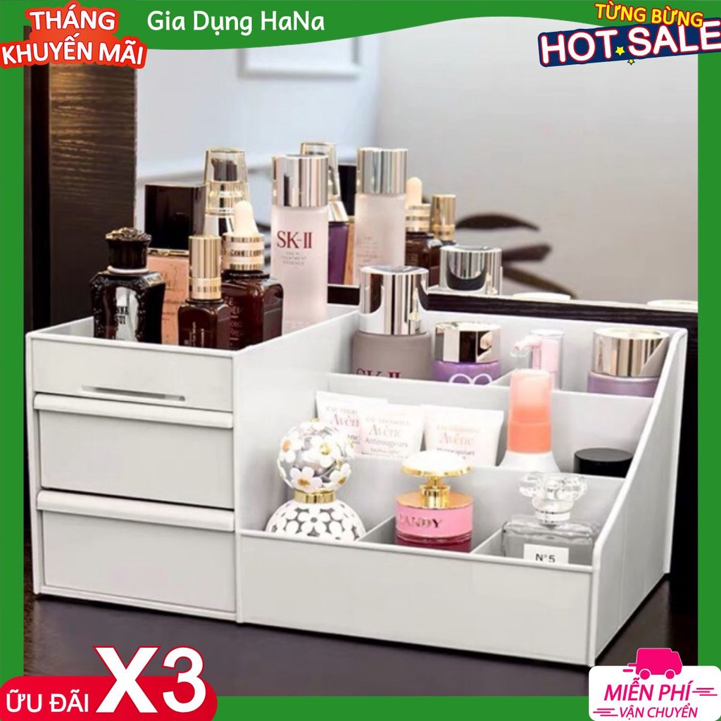 Kệ Đựng Mỹ Phẩm🔥SALE🔥Kệ Mỹ Phẩm Để Bàn Cỡ Lớn Chất Liệu Nhựa Cứng Chắc Chắn Có 3 Tầng 2 Ngăn Kéo Nhiều Ô Chứa HÀNG ĐẸP
