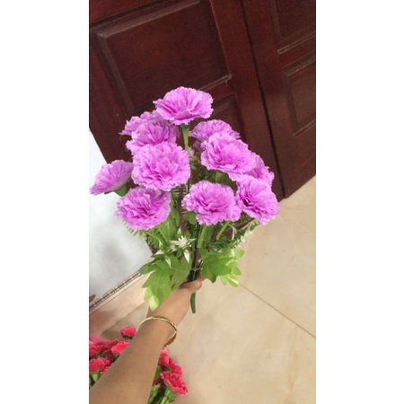 Cụm Hoa Cẩm chướng giả 12 bông Hoa Lụa Trang Trí
