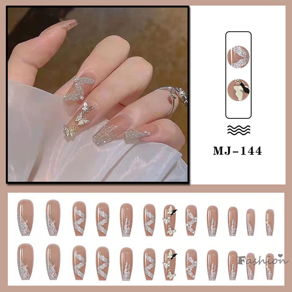 Miếng Dán Móng Tay Dài Hình Bướm Màu Vàng Kim Có Thể Đeo Lại Phong Cách Sa Mạc Tinh Khiết