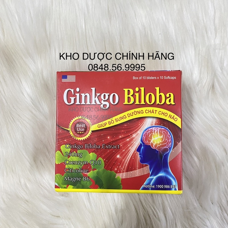 Bổ não Ginkgo biloba hộp 100viên - Tăng cường tuần hoàn máu não, lưu thông huyết mạch, giảm đau đầu, mất ngủ, hoa mắt